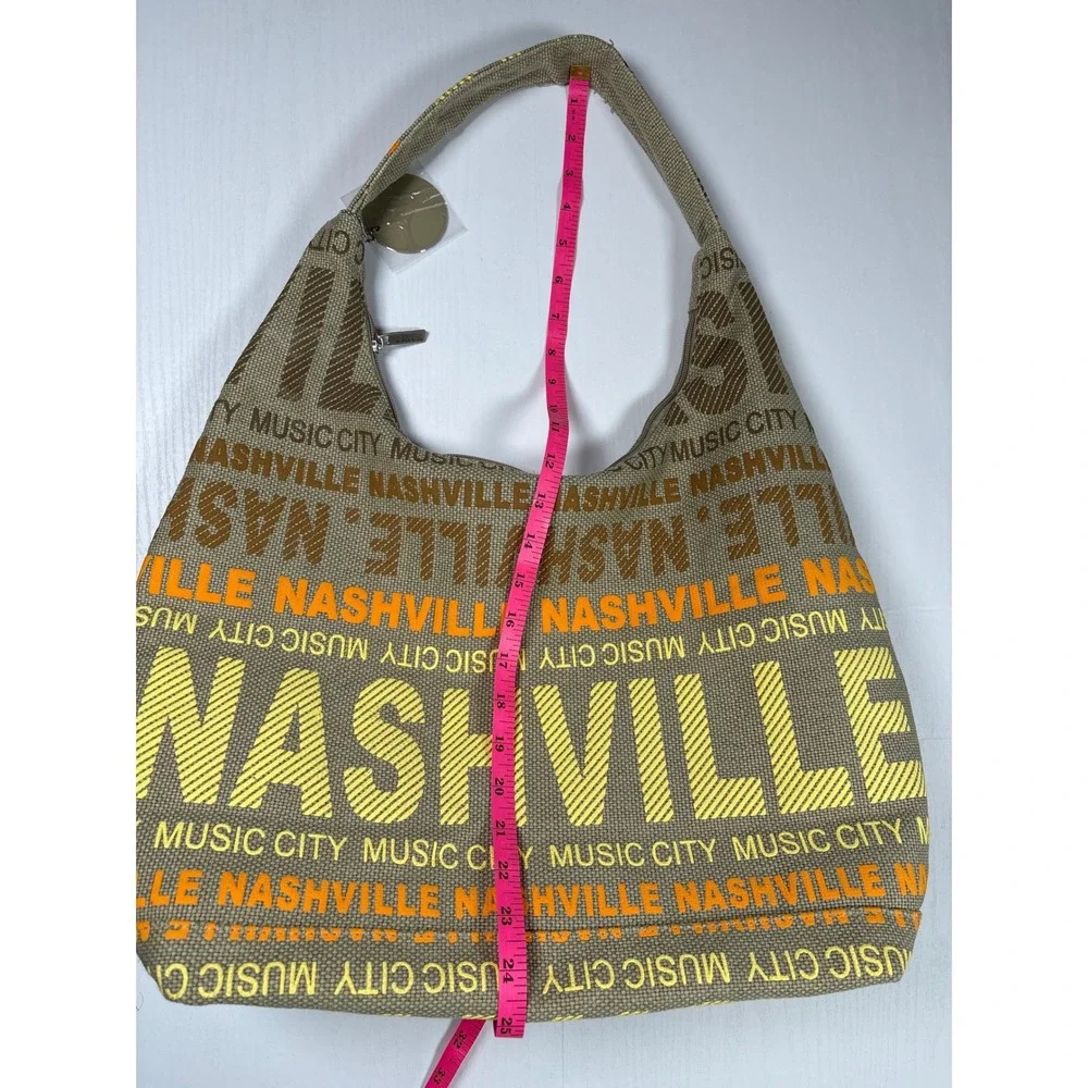Robin Ruth Nashville Music City Hobo Bag Tan Orange Canvas Shoulder‎ Bag NEW Zip